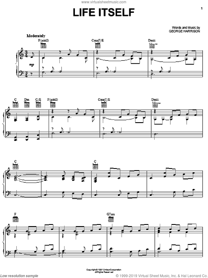 Life Itself sheet music for voice, piano or guitar by George Harrison, intermediate skill level