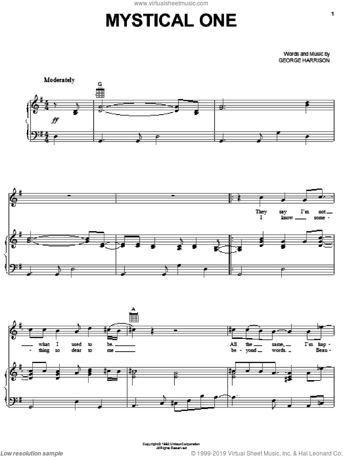 Mystical One sheet music for voice, piano or guitar by George Harrison, intermediate skill level