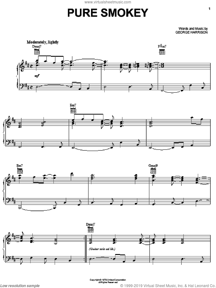 Pure Smokey sheet music for voice, piano or guitar by George Harrison, intermediate skill level