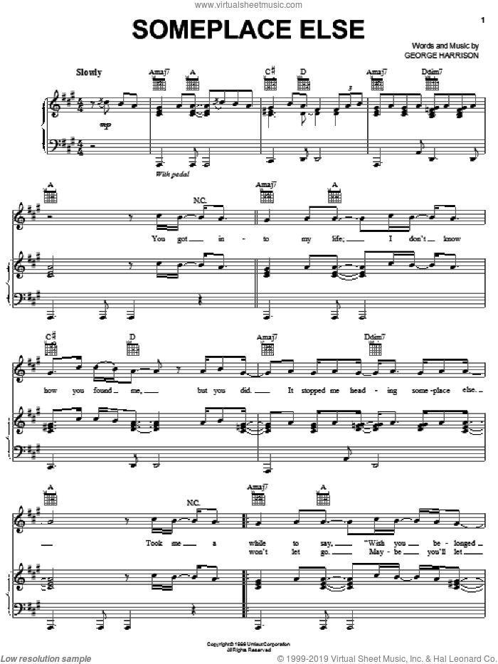 Someplace Else sheet music for voice, piano or guitar by George Harrison, intermediate skill level
