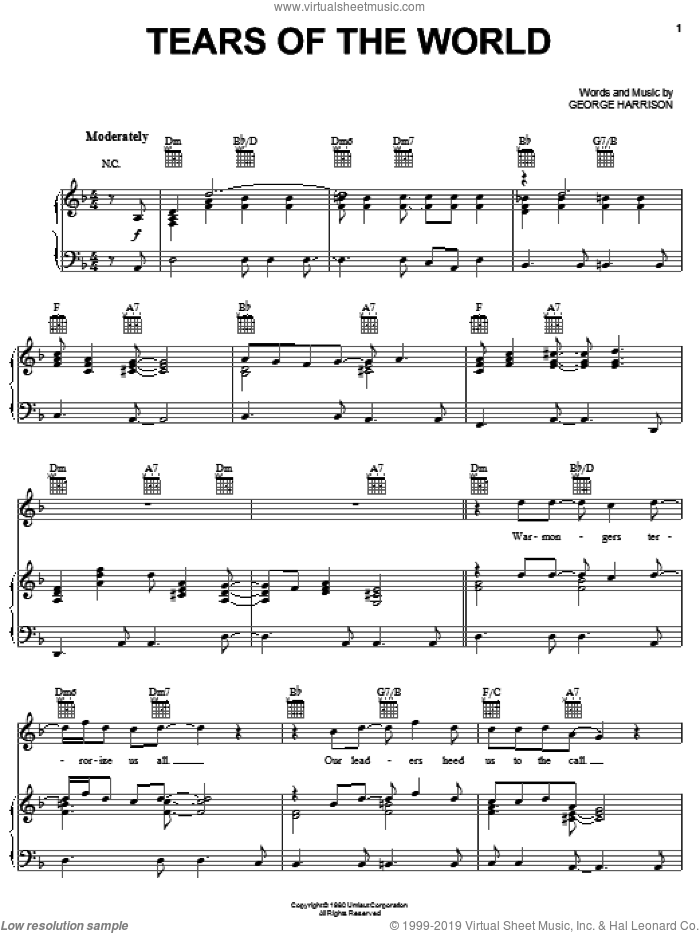 Tears Of The World sheet music for voice, piano or guitar by George Harrison, intermediate skill level