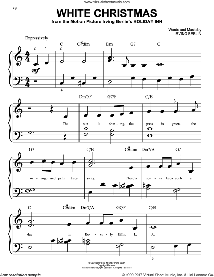White Christmas sheet music for piano solo (big note book) by Irving Berlin, easy piano (big note book)