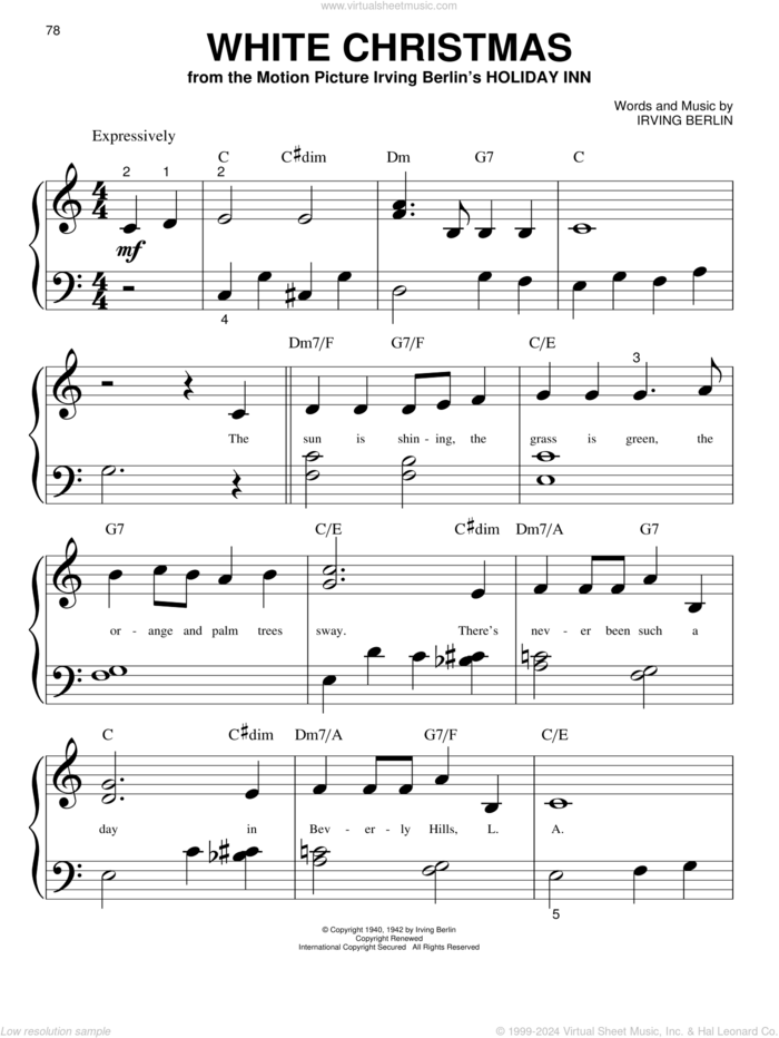 White Christmas sheet music for piano solo (big note book) by Irving Berlin, easy piano (big note book)