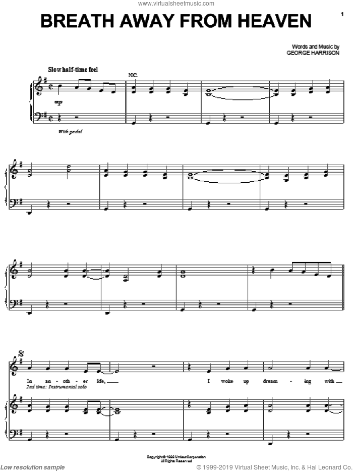 Breath Away From Heaven sheet music for voice, piano or guitar by George Harrison, intermediate skill level
