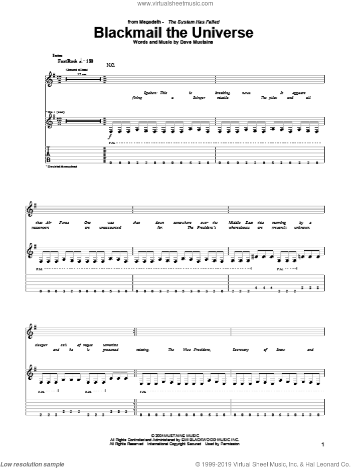 Blackmail The Universe sheet music for guitar (tablature) by Megadeth and Dave Mustaine, intermediate skill level