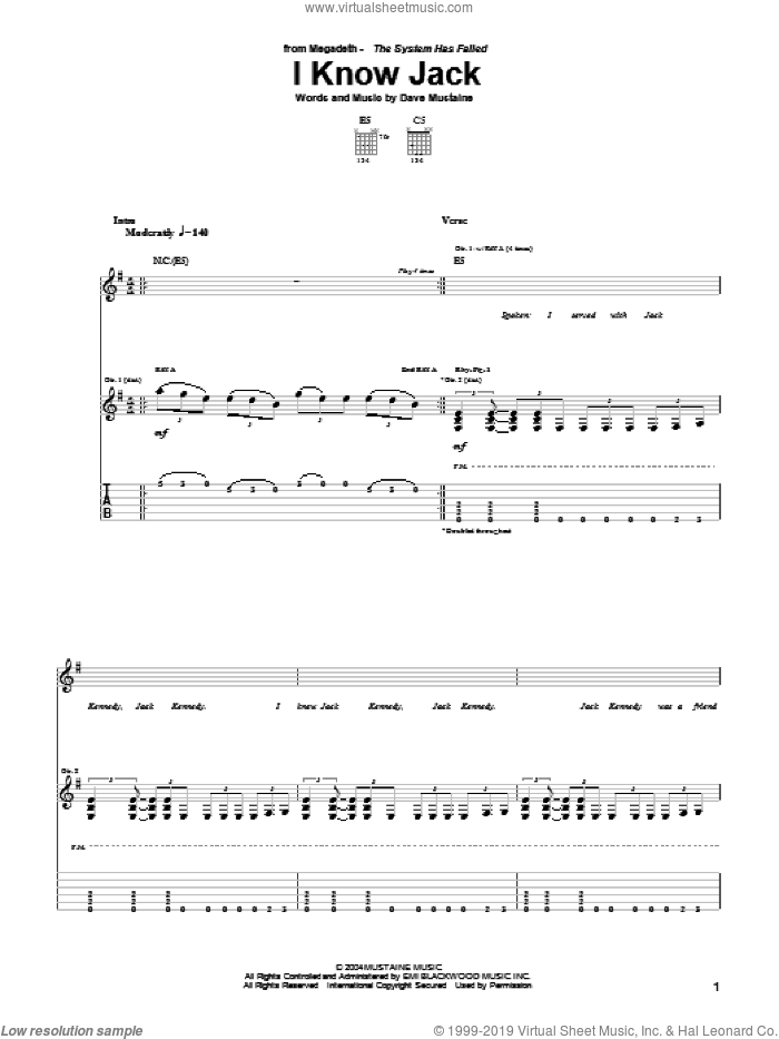 I Know Jack sheet music for guitar (tablature) by Megadeth and Dave Mustaine, intermediate skill level