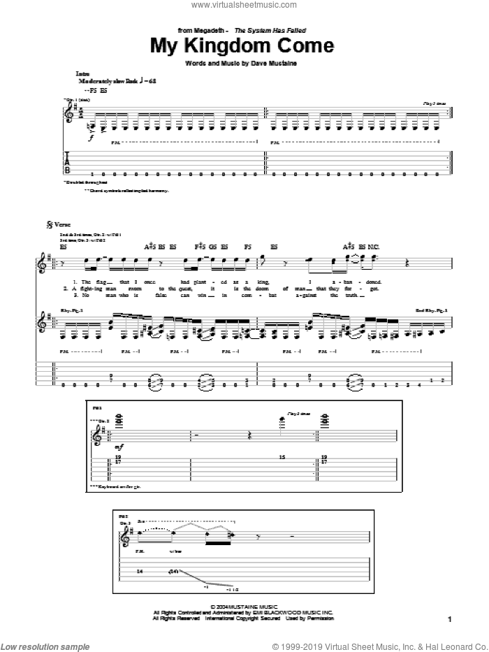 My Kingdom Come sheet music for guitar (tablature) by Megadeth and Dave Mustaine, intermediate skill level