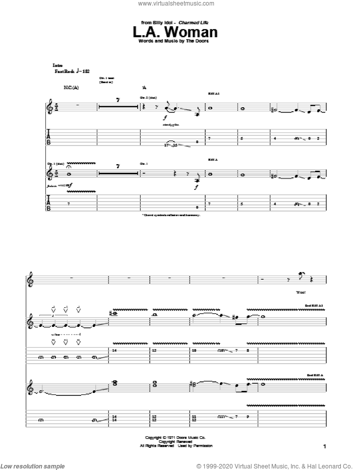 L.A. Woman sheet music for guitar (tablature) by Billy Idol and The Doors, intermediate skill level