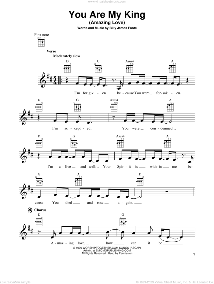 You Are My King (Amazing Love) sheet music for ukulele by Newsboys and Billy Foote, intermediate skill level