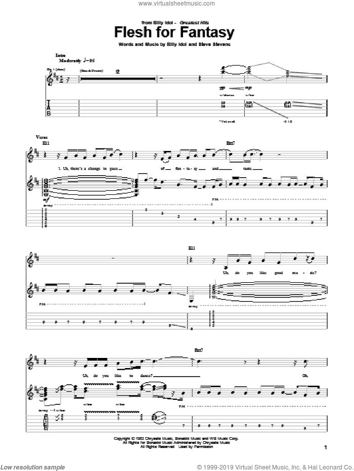 Flesh For Fantasy sheet music for guitar (tablature) by Billy Idol and Steve Stevens, intermediate skill level
