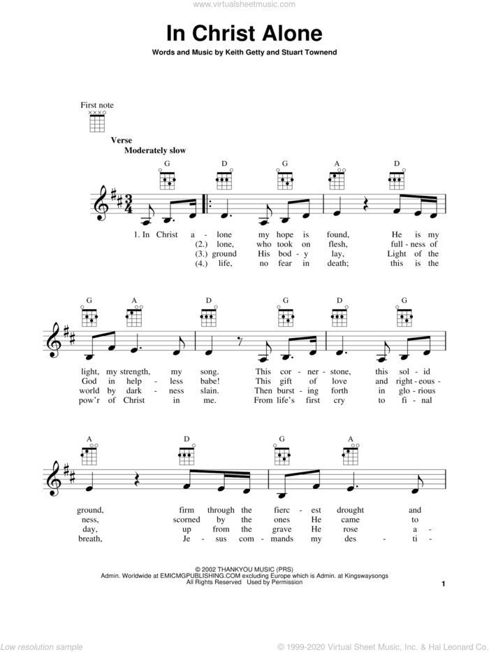 In Christ Alone sheet music for ukulele by Newsboys, Keith & Kristyn Getty, Keith Getty and Stuart Townend, intermediate skill level