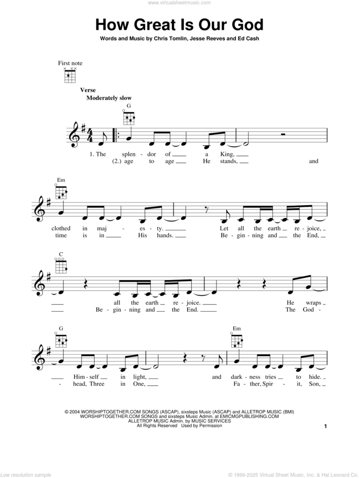 How Great Is Our God sheet music for ukulele by Chris Tomlin, Ed Cash and Jesse Reeves, intermediate skill level