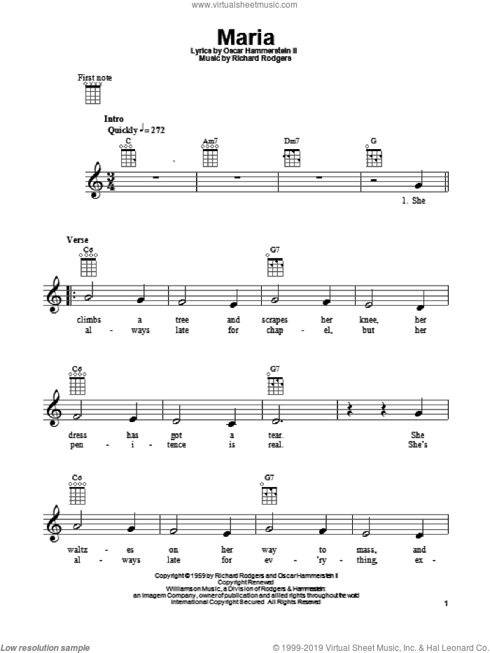 Maria (from The Sound of Music) sheet music for ukulele by Rodgers & Hammerstein, The Sound Of Music (Musical), Oscar II Hammerstein and Richard Rodgers, intermediate skill level
