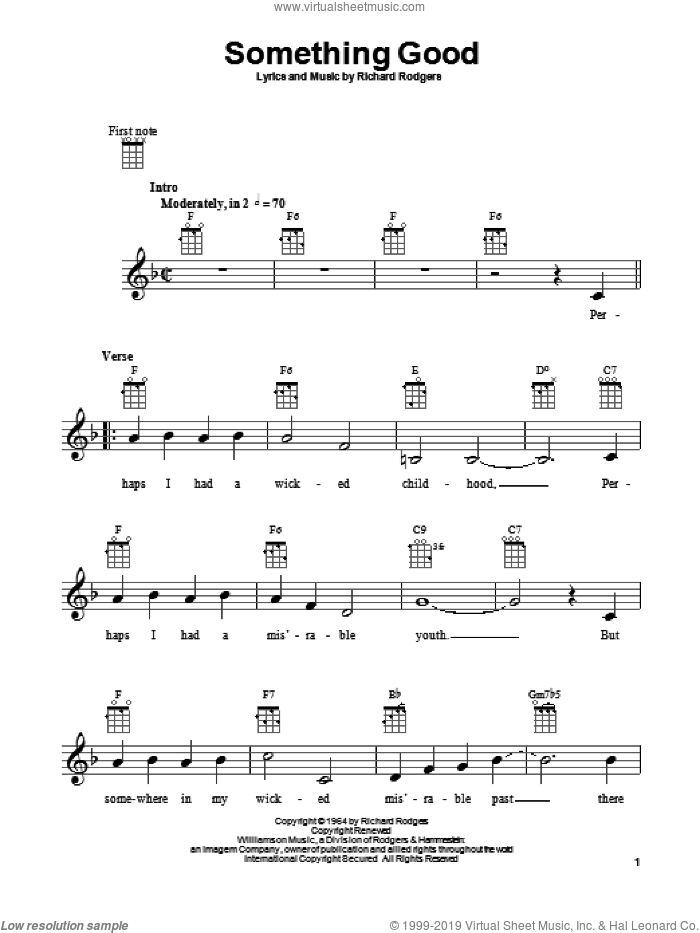 Something Good (from The Sound of Music) sheet music for ukulele by Rodgers & Hammerstein, The Sound Of Music (Musical), Oscar II Hammerstein and Richard Rodgers, intermediate skill level