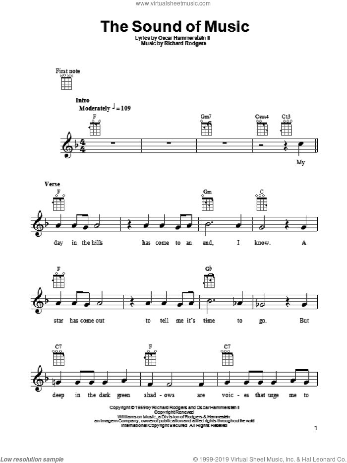 The Sound Of Music sheet music for ukulele by Rodgers & Hammerstein, The Sound Of Music (Musical), Oscar II Hammerstein and Richard Rodgers, intermediate skill level