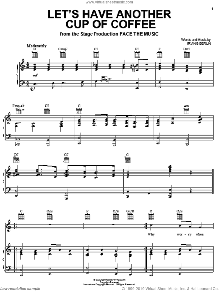 Let's Have Another Cup O' Coffee sheet music for voice, piano or guitar by Irving Berlin, intermediate skill level
