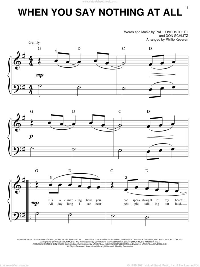When You Say Nothing At All sheet music for piano solo (big note book) by Alison Krauss & Union Station, Alison Krauss, Keith Whitley, Don Schlitz and Paul Overstreet, wedding score, easy piano (big note book)