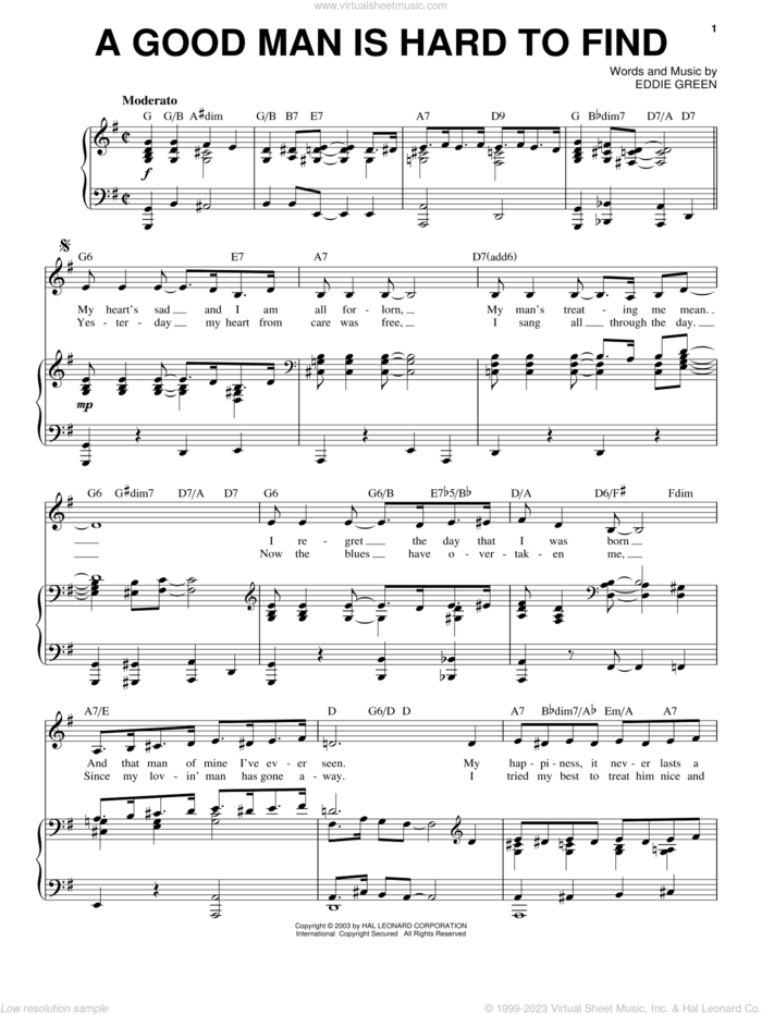 A Good Man Is Hard To Find sheet music for voice, piano or guitar by Eddie Green, intermediate skill level