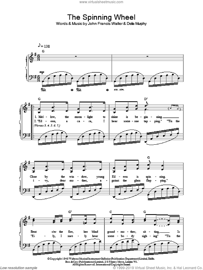 The Spinning Wheel Song sheet music for piano solo by John Francis Waller and Waller,J & Murphy,D, easy skill level