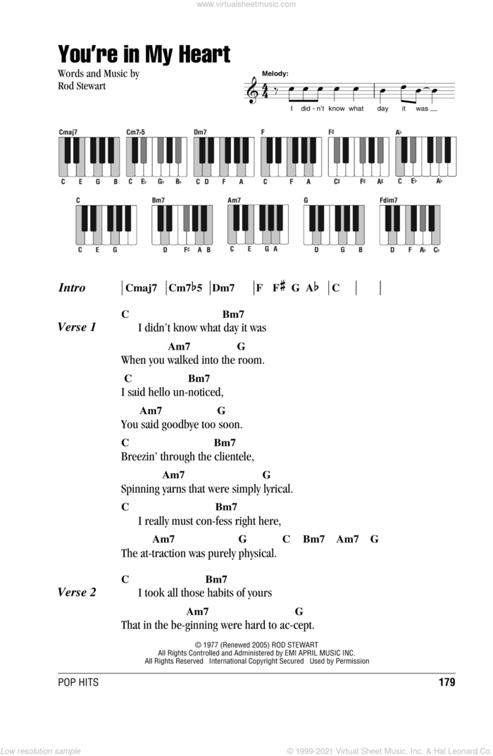 You're In My Heart sheet music for piano solo (chords, lyrics, melody) by Rod Stewart, intermediate piano (chords, lyrics, melody)