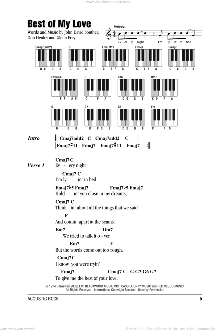 Best Of My Love sheet music for piano solo (chords, lyrics, melody) by Don Henley, The Eagles, Glenn Frey and John David Souther, intermediate piano (chords, lyrics, melody)