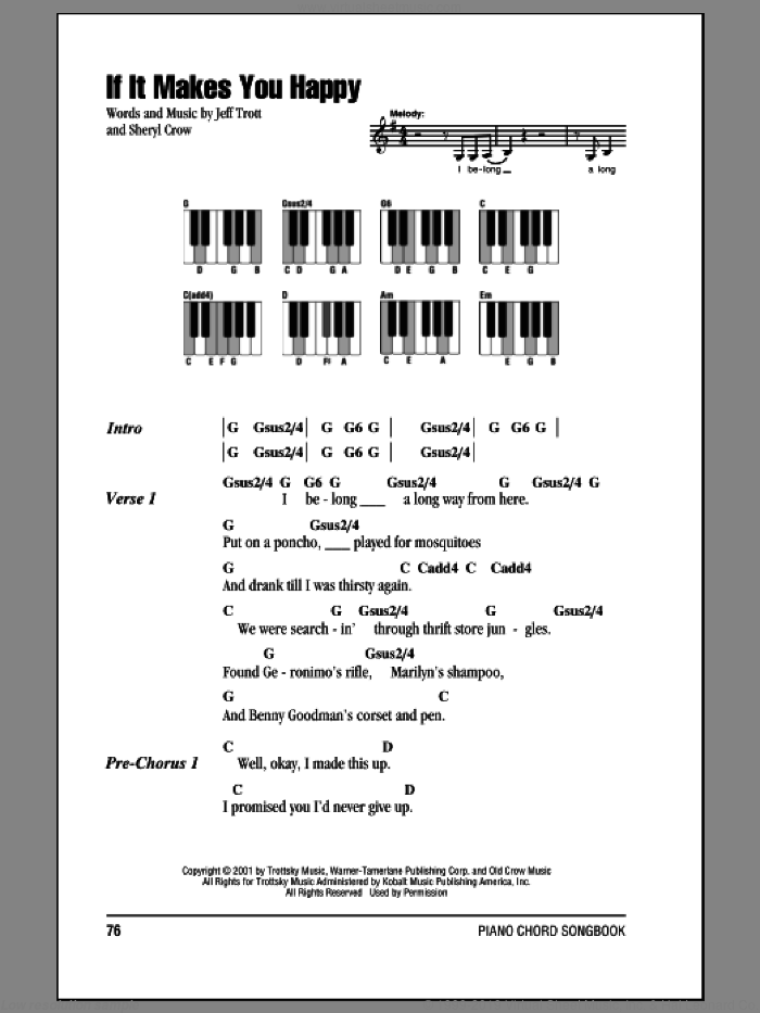 If It Makes You Happy sheet music for piano solo (chords, lyrics, melody) by Sheryl Crow and Jeff Trott, intermediate piano (chords, lyrics, melody)