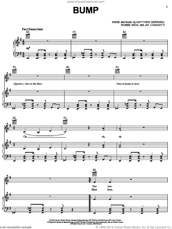 Bump sheet music for voice, piano or guitar by Raven-Symone, Ice Princess (Movie), Jay Condiotti, Matthew Gerrard and Robbie Nevil, intermediate skill level