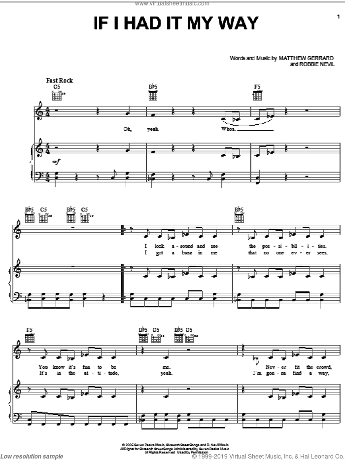 If I Had It My Way sheet music for voice, piano or guitar by Emma Roberts, Ice Princess (Movie), Matthew Gerrard and Robbie Nevil, intermediate skill level