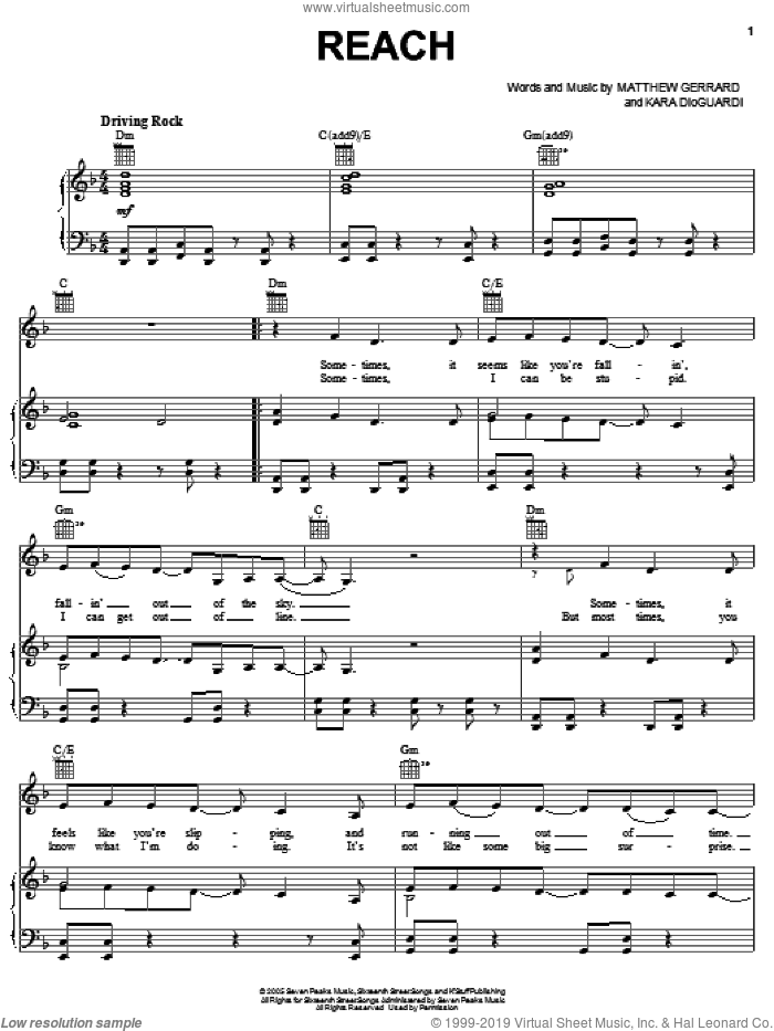 Reach sheet music for voice, piano or guitar by Caleigh Peters, Ice Princess (Movie), Kara DioGuardi and Matthew Gerrard, intermediate skill level