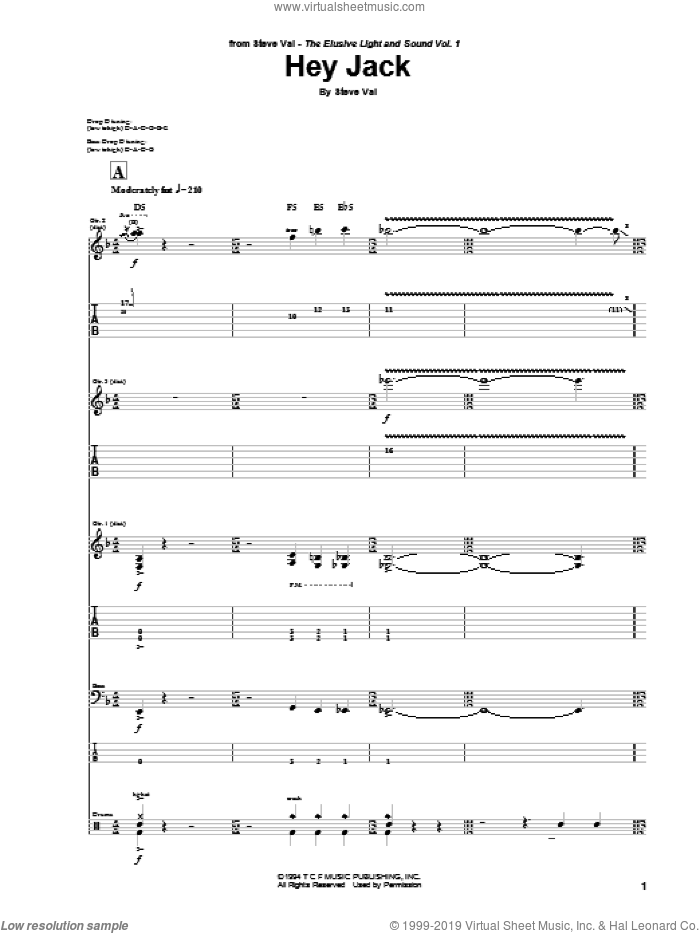 Hey Jack sheet music for guitar (tablature) by Steve Vai, intermediate skill level