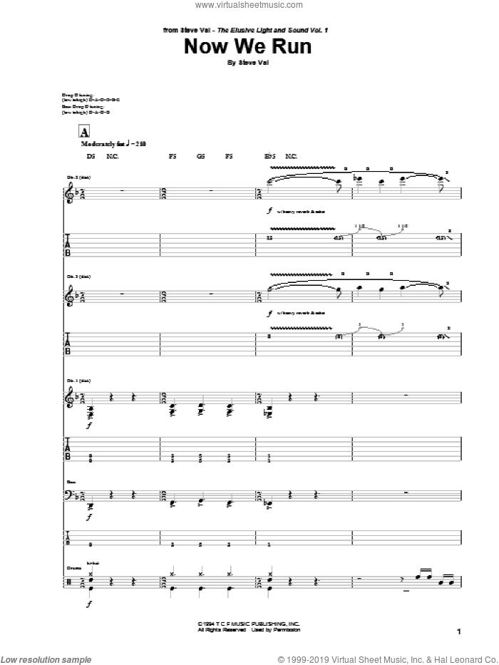 Now We Run sheet music for guitar (tablature) by Steve Vai, intermediate skill level