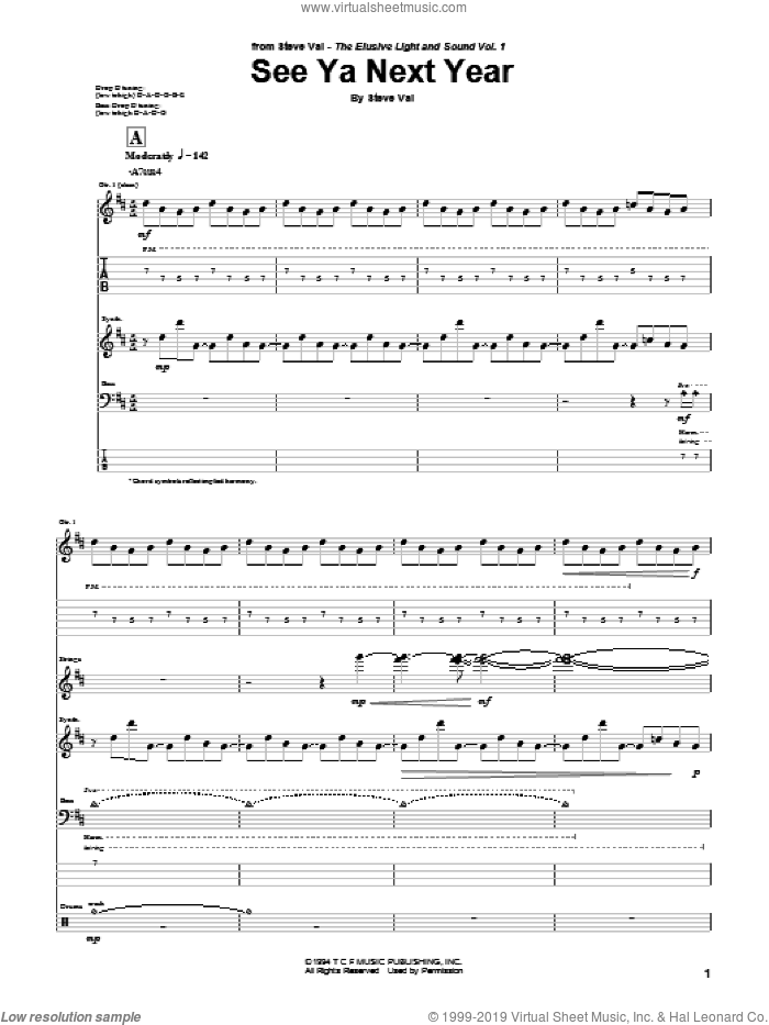 See Ya Next Year sheet music for guitar (tablature) by Steve Vai, intermediate skill level