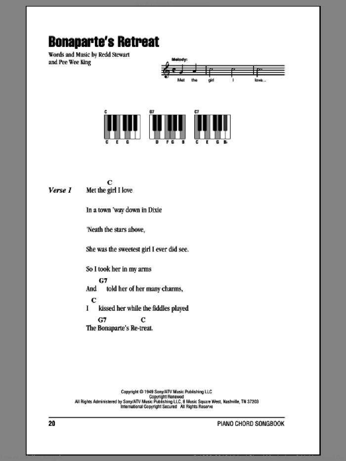 Bonaparte's Retreat sheet music for piano solo (chords, lyrics, melody) by Glen Campbell and Redd Stewart, intermediate piano (chords, lyrics, melody)