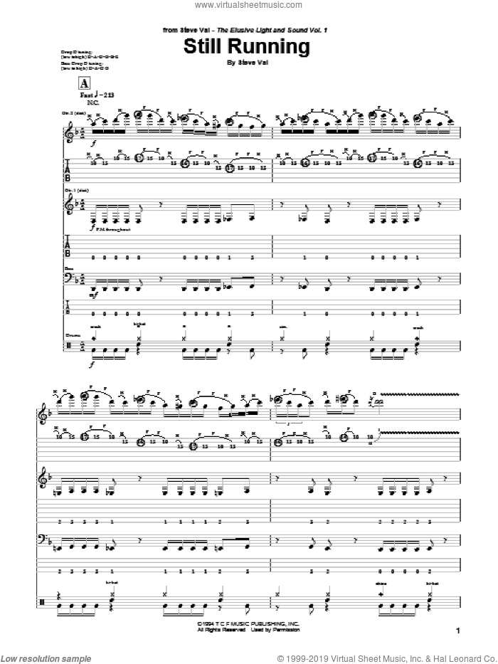 Still Running sheet music for guitar (tablature) by Steve Vai, intermediate skill level