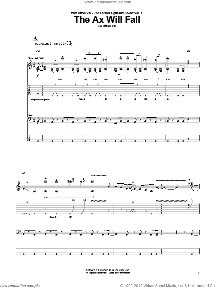 The Ax Will Fall sheet music for guitar (tablature) by Steve Vai, intermediate skill level