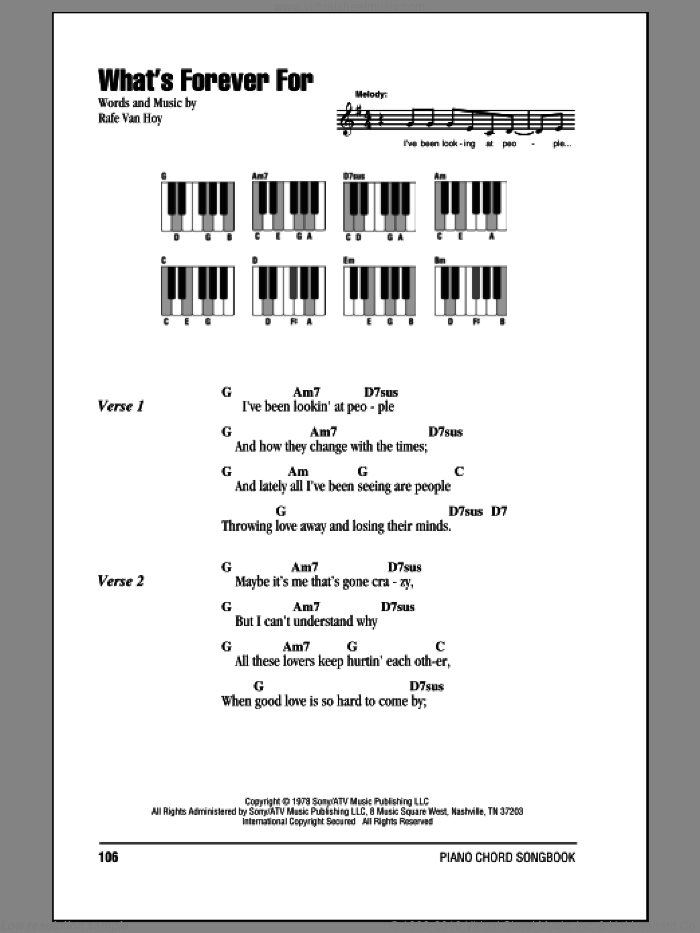 What's Forever For sheet music for piano solo (chords, lyrics, melody) by Michael Martin Murphey and Rafe VanHoy, intermediate piano (chords, lyrics, melody)