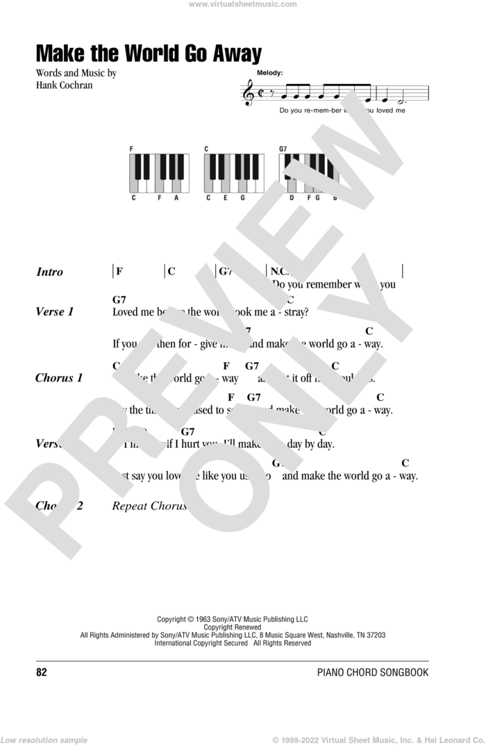 Make The World Go Away sheet music for piano solo (chords, lyrics, melody) by Eddy Arnold and Hank Cochran, intermediate piano (chords, lyrics, melody)
