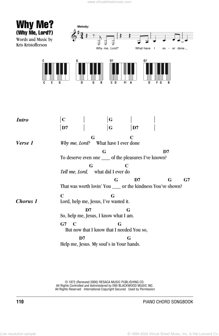 Why Me? (Why Me, Lord?) sheet music for piano solo (chords, lyrics, melody) by Kris Kristofferson, intermediate piano (chords, lyrics, melody)