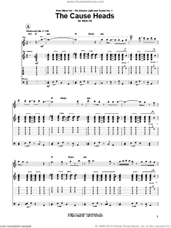The Cause Heads sheet music for guitar (tablature) by Steve Vai, intermediate skill level