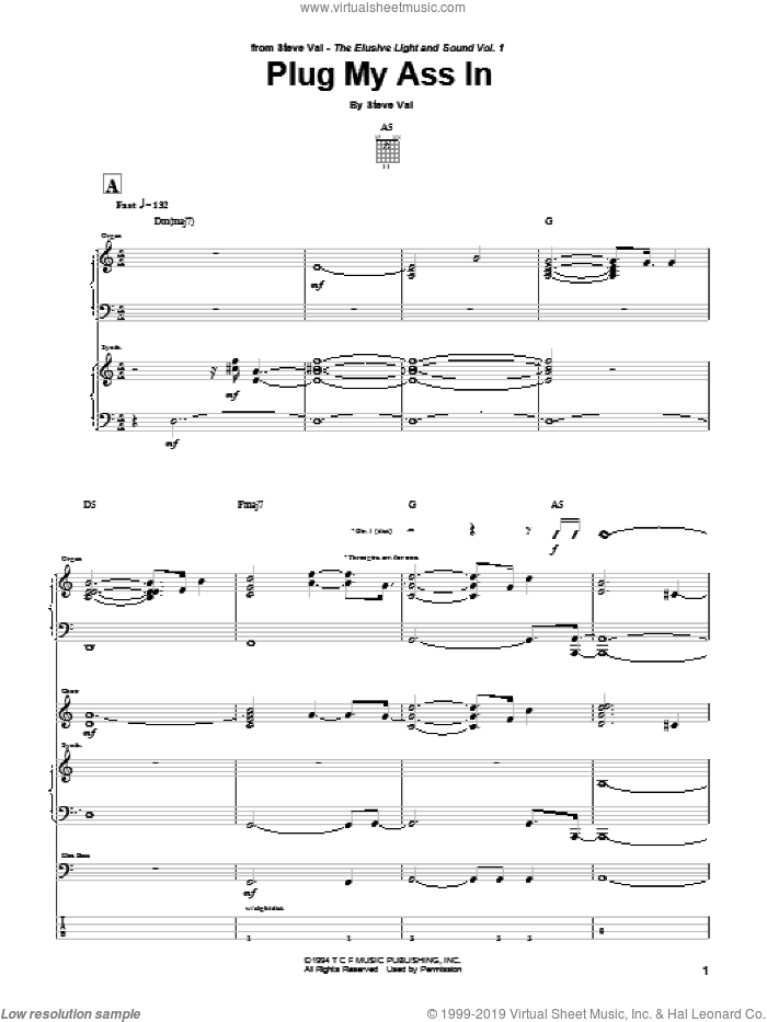 Plug My Ass In sheet music for guitar (tablature) by Steve Vai, intermediate skill level