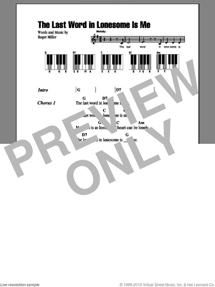 The Last Word In Lonesome Is Me sheet music for piano solo (chords, lyrics, melody) by Eddy Arnold and Roger Miller, intermediate piano (chords, lyrics, melody)