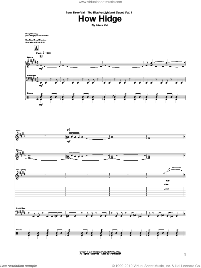 How Hidge sheet music for guitar (tablature) by Steve Vai, intermediate skill level