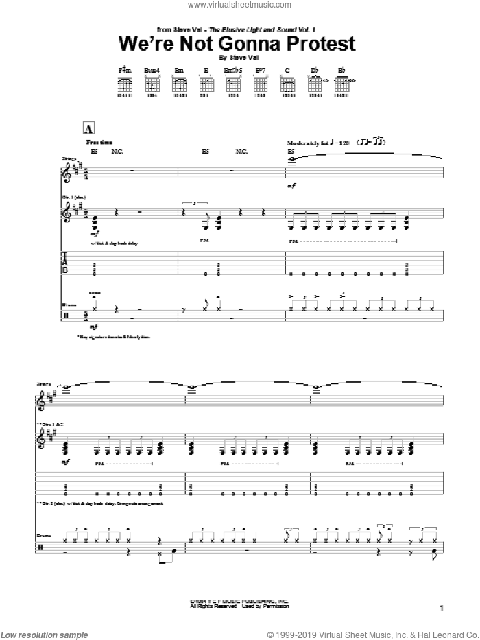 We're Not Gonna Protest sheet music for guitar (tablature) by Steve Vai, intermediate skill level