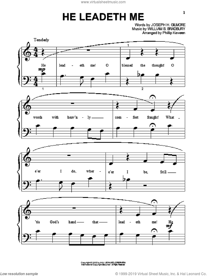 He Leadeth Me (arr. Phillip Keveren) sheet music for piano solo (big note book) by William B. Bradbury, Phillip Keveren and Joseph H. Gilmore, easy piano (big note book)