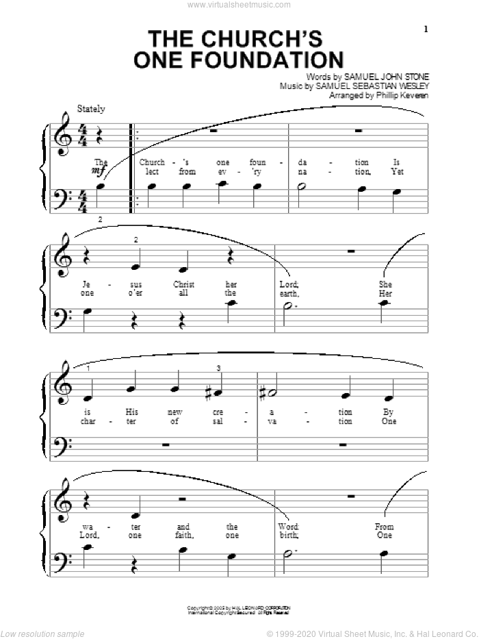 The Church's One Foundation (arr. Phillip Keveren) sheet music for piano solo by Samuel John Stone, Phillip Keveren and Samuel Sebastian Wesley, beginner skill level