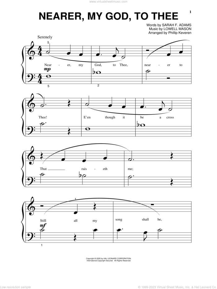 Nearer, My God, To Thee (arr. Phillip Keveren) sheet music for piano solo (big note book) by Sarah F. Adams, Phillip Keveren and Lowell Mason, easy piano (big note book)