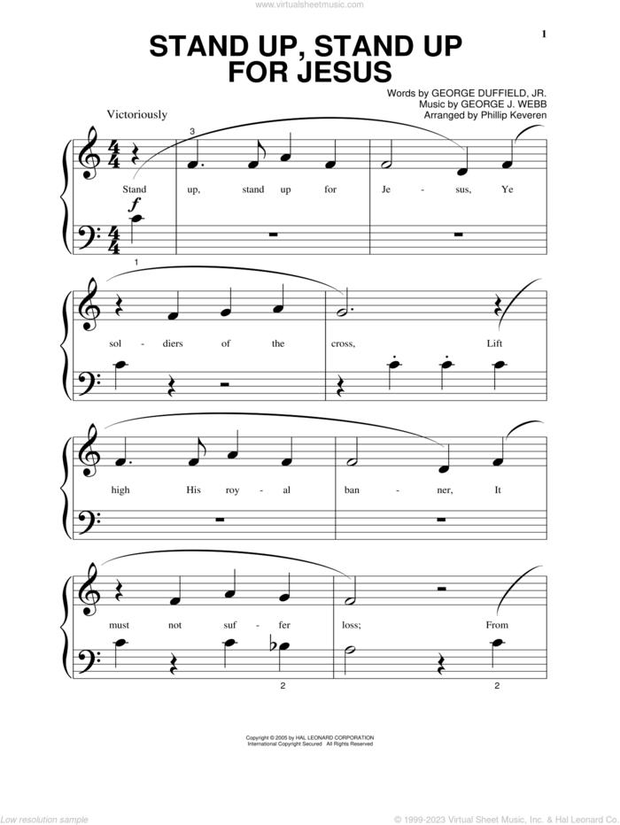 Stand Up, Stand Up For Jesus (arr. Phillip Keveren) sheet music for piano solo (big note book) by George Webb, Phillip Keveren and George Duffield, Jr., easy piano (big note book)