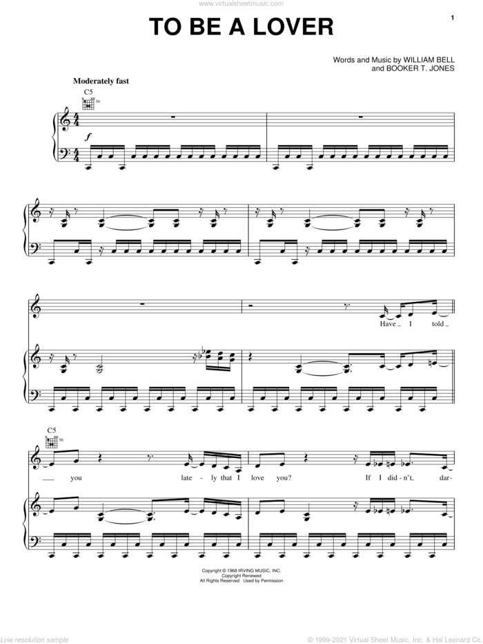 To Be A Lover sheet music for voice, piano or guitar by Billy Idol, Booker T. Jones and William Bell, intermediate skill level