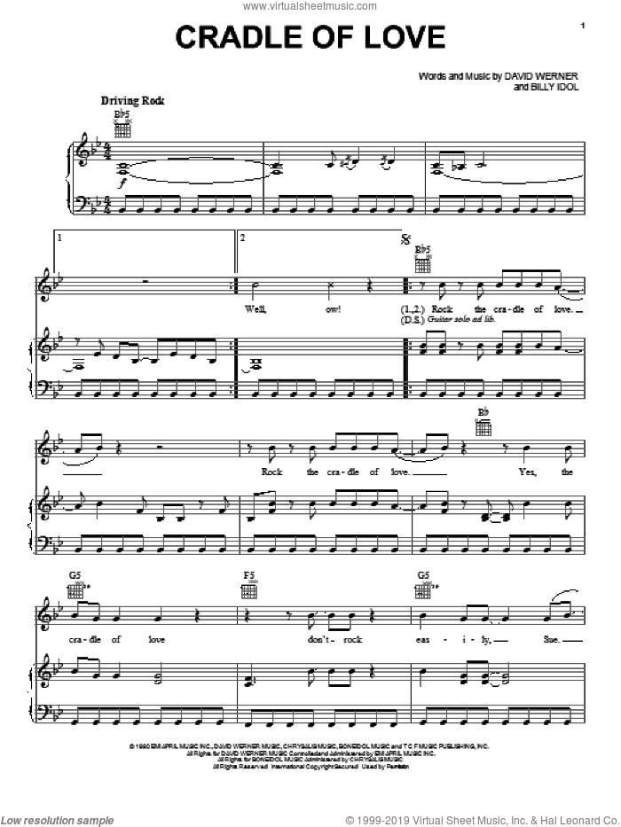 Cradle Of Love sheet music for voice, piano or guitar by Billy Idol and David Werner, intermediate skill level