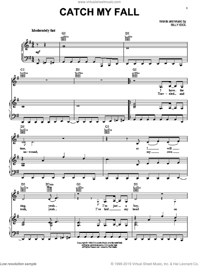 Catch My Fall sheet music for voice, piano or guitar by Billy Idol, intermediate skill level